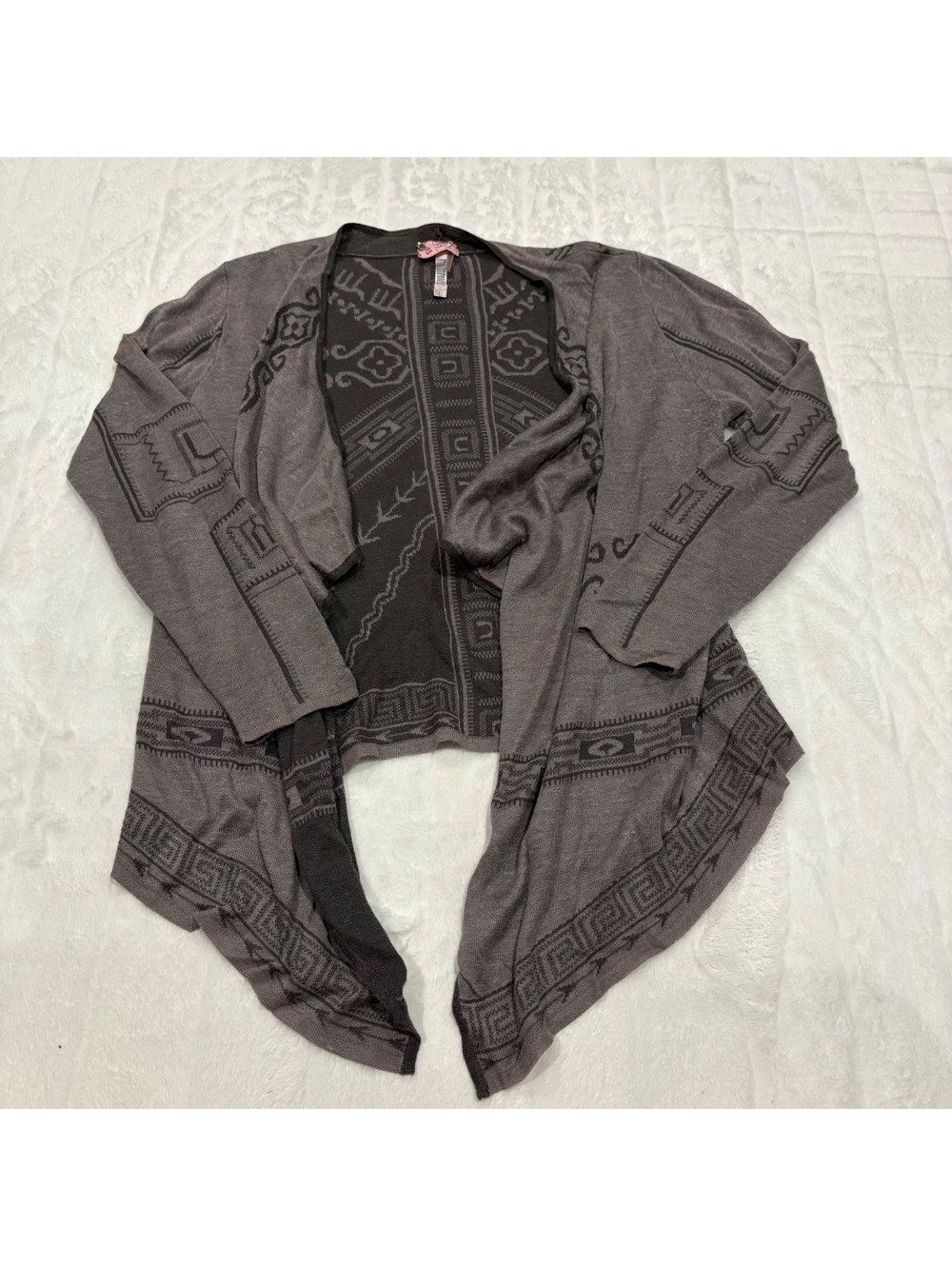 Monoreno Patterned Linen Viscose Cardigan Women Large Gray Soft Knit